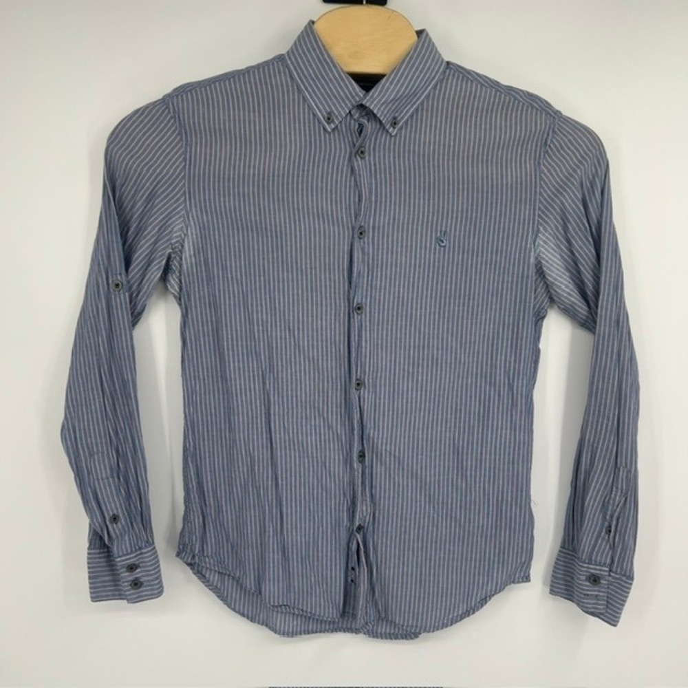 John Varvatos USA Mens Blue Striped Button Down Long Sleeve Shirt Size Medium